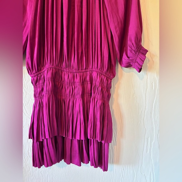 Anthropologie Current Air Los Angeles Magenta Fuchsia Pink Ruffle Pleated Dress - Picture 7 of 13